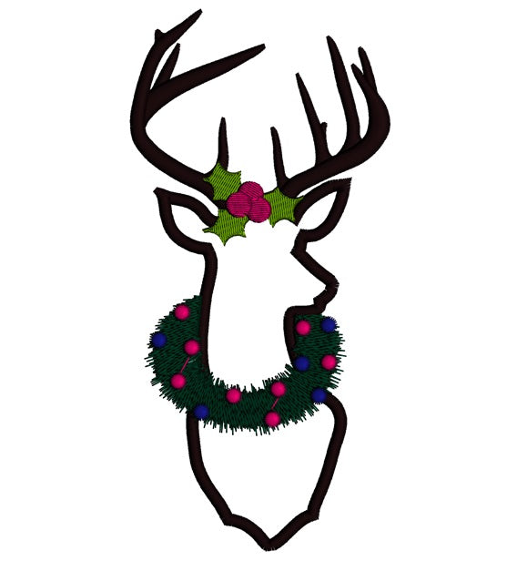 Christmas Buck with big Antlers Applique Hutning Machine Embroidery Country Digitized Design Pattern