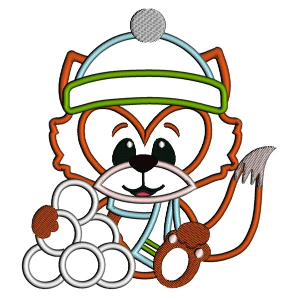 Christmas Fox With Snowballs Applique Machine Embroidery Digitized Design Pattern