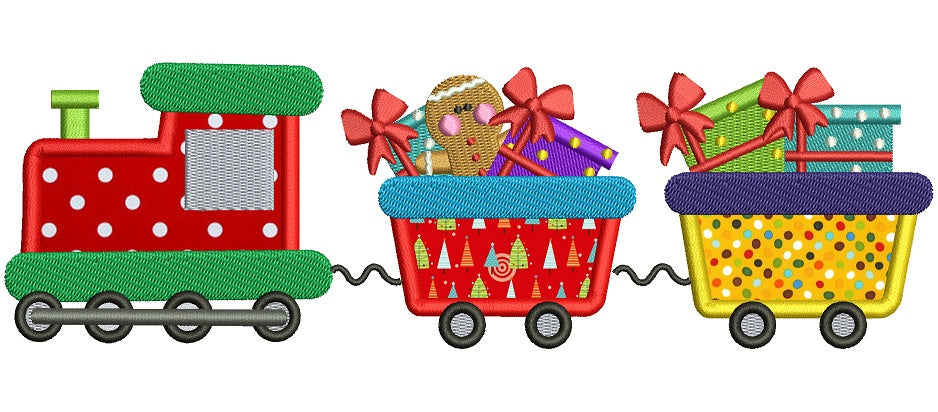 Christmas Choo Choo Train Applique Machine Embroidery Design Digitized Pattern