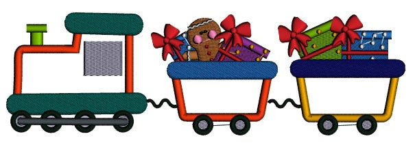 Christmas Choo Choo Train Applique Machine Embroidery Design Digitized Pattern