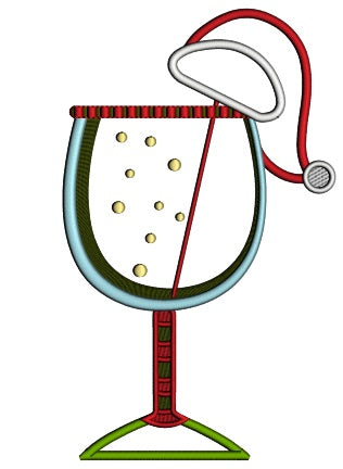 Christmas Cocktail With Santa Hat Applique Machine Embroidery Design Digitized Pattern