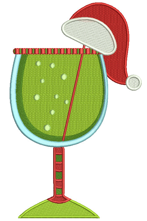 Christmas Cocktail With Santa Hat Filled Machine Embroidery Design Digitized Pattern