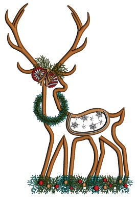Christmas Deer With Ornaments Applique Machine Embroidery Design Digitized Pattern