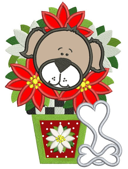 Christmas Dog Applique Machine Embroidery Design Digitized Pattern