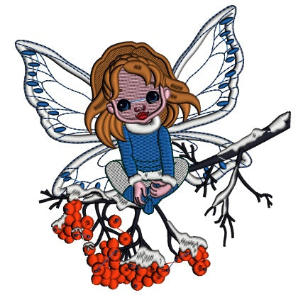 Christmas Fairy Sitting On The Branch Applique Machine Embroidery Design Digitized Pattern
