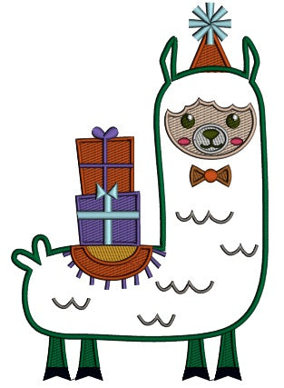 Christmas Llama With Presents Applique Machine Embroidery Design Digitized Pattern