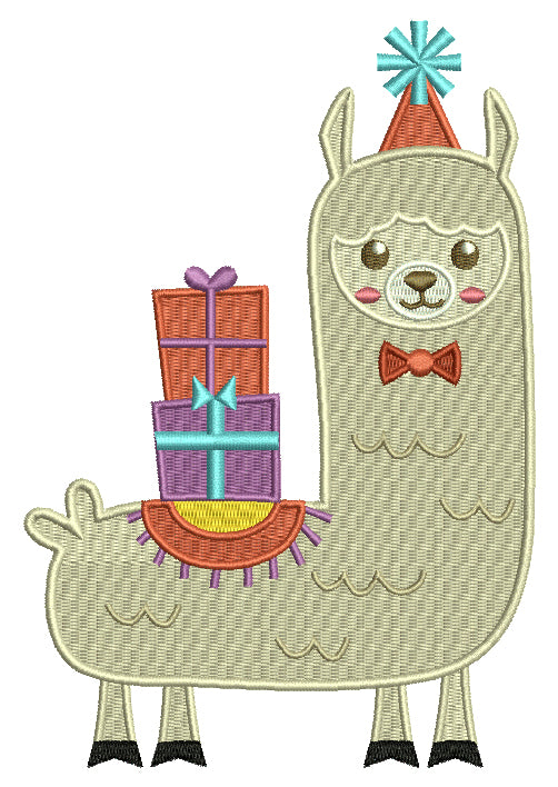 Christmas Llama With Presents Filled Machine Embroidery Design Digitized Pattern
