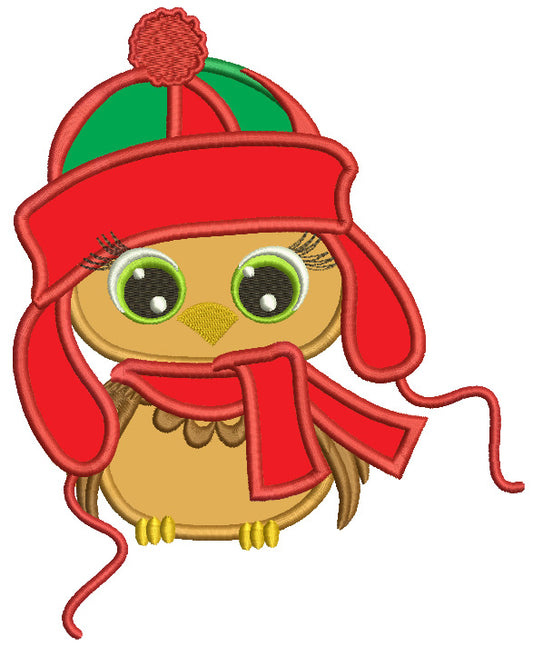 Christmas Owl Wearing Winter Hat Applique Machine Embroidery Digitized Design Pattern