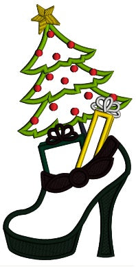 Christmas Tree Inside High Heels Applique Machine Embroidery Digitized Design Pattern