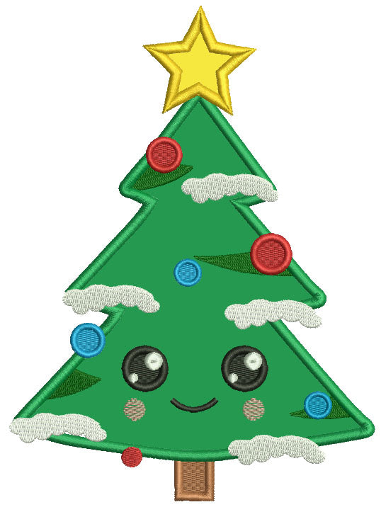 Christmas Tree With A Very Big Smile Applique Machine Embroidery Design Digitized Pattern