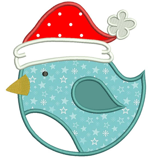 Christmas Bird Wearing Santa Hat Applique Machine Embroidery Design Digitized Pattern