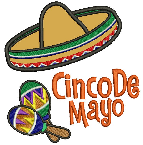 Cinco De Mayo Big Hat Applique Machine Embroidery Design Digitized Pattern