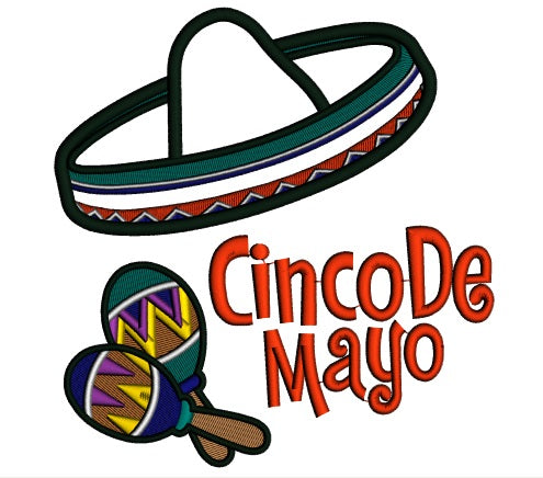 Cinco De Mayo Big Hat Applique Machine Embroidery Design Digitized Pattern