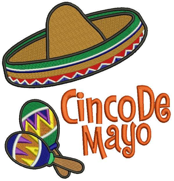 Cinco De Mayo Big Hat Filled Machine Embroidery Design Digitized Pattern