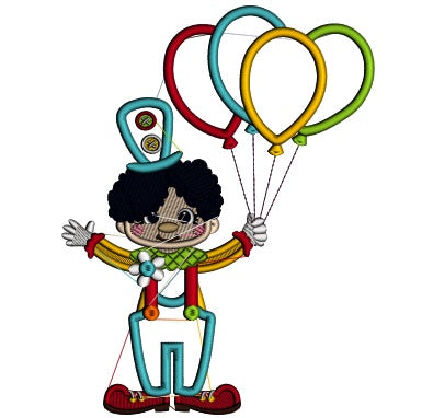 Circus Boy Holding Balloons And Wearing Tall Hat Applique Machine Embroidery Design Digitized Pattern