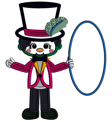 Circus Ring Boy With Large Hoop Applique Machine Embroidery Design Digitized Pattern