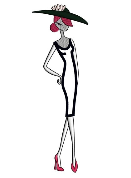 Classy Lady With a Large Hat Applique Machine Embroidery Digitized Design Pattern