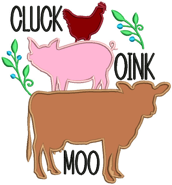 Cluck Oink Moo Chicken Pig And Rooster Farm Applique Machine Embroidery Design Digitized Pattern