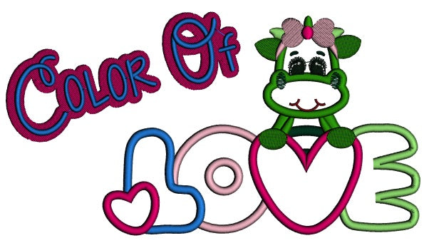 Color Of Love Dinosaur Girl Holding Big Heart Applique Machine Embroidery Design Digitized Pattern