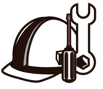 Construction Hard Hat Applique with wrench & screwdriver Builder Machine Embroidery Digitized Design Pattern- Instant Download