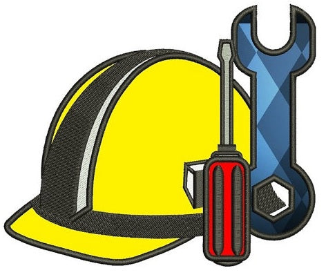 Construction Hard Hat Applique with wrench & screwdriver Builder Machine Embroidery Digitized Design Pattern- Instant Download