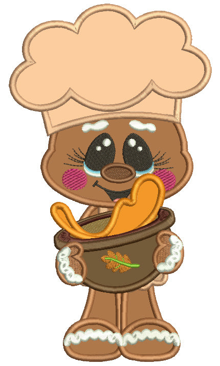 Cook Gingerbread Man Making Pumpkin Pie Fall Applique Thanksgiving Machine Embroidery Design Digitized Pattern
