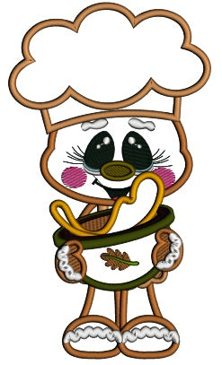 Cook Gingerbread Man Making Pumpkin Pie Fall Applique Thanksgiving Machine Embroidery Design Digitized Pattern