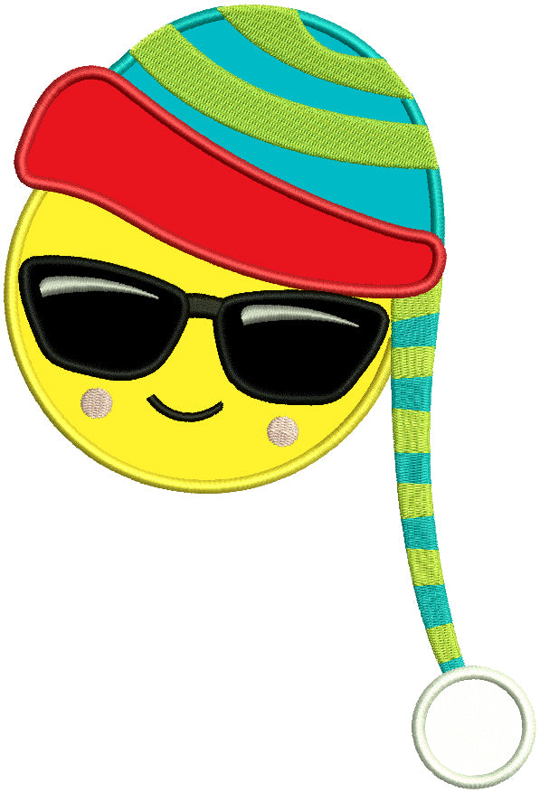 Cool Emoji Wearing Winter Hat Applique Machine Embroidery Design Digitized Pattern