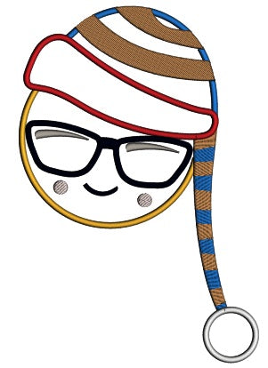 Cool Emoji Wearing Winter Hat Applique Machine Embroidery Design Digitized Pattern
