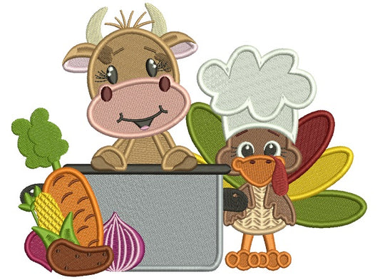 Cow And Turkey Cooking Filled Machine Embroidery Design Digitized Pattern