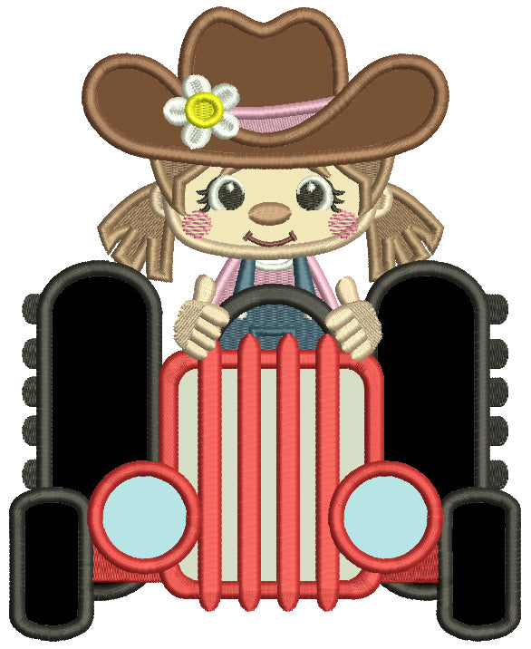 Cowgirl Tractor Driver Applique Machine Embroidery Design Digitized Pattern