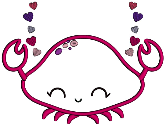 Crab With Hearts Valentine's Day Applique Machine Embroidery Design Digitized Pattern