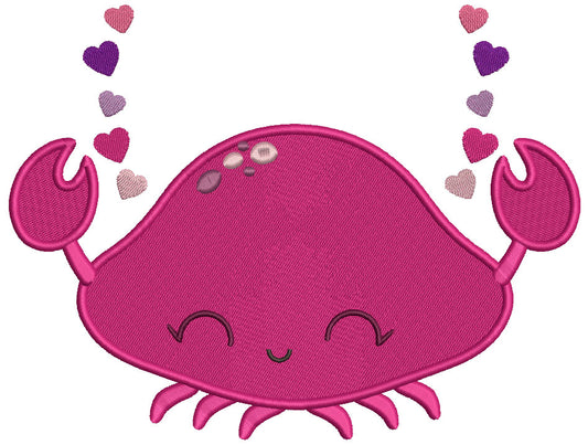 Crab With Hearts Valentine's Day Filled Machine Embroidery Design Digitized Pattern