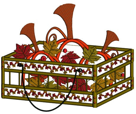 Crate With Pumpkins Fall Thanksgiving Applique Machine Embroidery Digitized Design Pattern