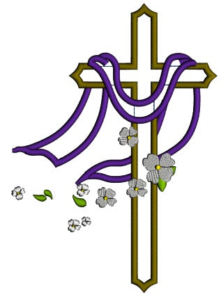 Cross With Daisies Religious Applique Machine Embroidery Design Digitized Pattern