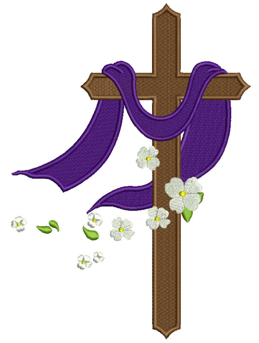 Cross With Daisies Religious Filled Machine Embroidery Design Digitized Pattern