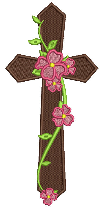 Cross With Flowers and Vines Religious Filled Machine Embroidery Design Digitized Pattern