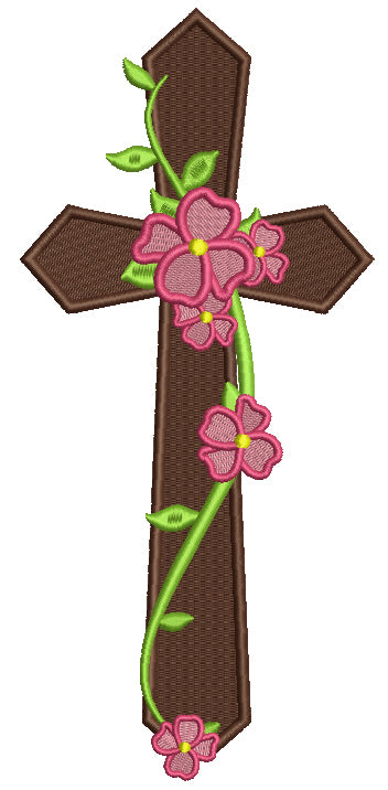 Cross With Flowers and Vines Religious Filled Machine Embroidery Design Digitized Pattern