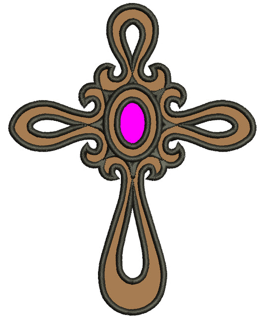 Cross with a jewel Applique Machine Embroidery Digitized Design Pattern