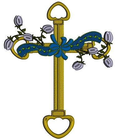 Cross With Flowers Applique Machine Embroidery Design Digitized Pattern