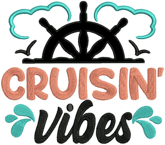 Cruisin Vibes Boat Helm And Clouds Applique Machine Embroidery Design Digitized Pattern