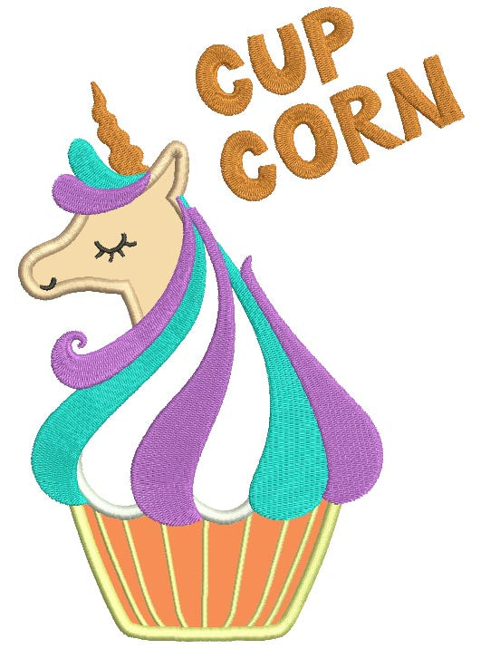 Cup Corn Unicorn Applique Machine Embroidery Design Digitized Pattern