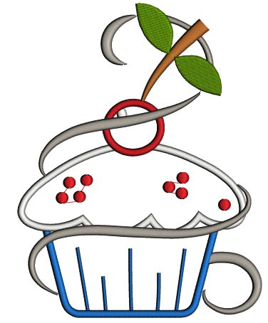 Cupcake With Cherry On Top Applique Machine Embroidery Digitized Design Pattern