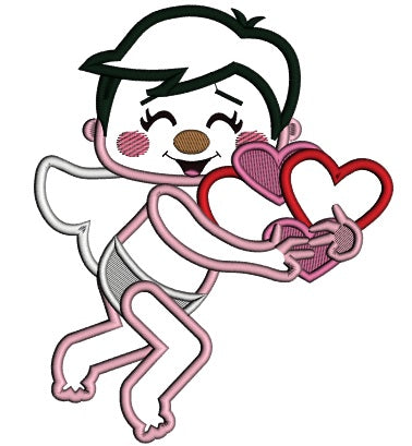 Cupid With Hearts Applique Machine Embroidery Design Digitized Pattern