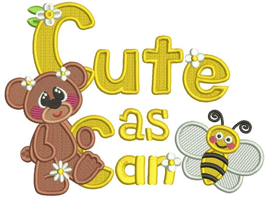 Cute As Can Bee Little Bear and a Bee Filled Machine Embroidery Design Digitized Pattern
