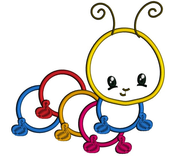 Cute Baby Caterpillar Applique Machine Embroidery Digitized Design Pattern