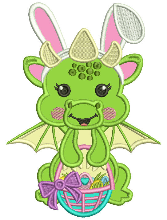 Cute Baby Dragon Holding Easter Egg Applique Machine Embroidery Design Digitized Pattern