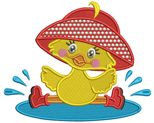 Cute Baby Duck Sitting In The Poddle Filled Machine Embroidery Design Digitized Pattern