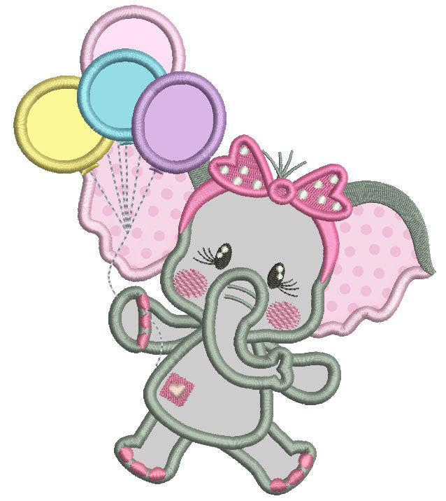 Cute Baby Elephant Holding Balloons Applique Machine Embroidery Design Digitized Pattern