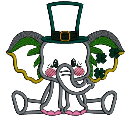 Cute Baby Elephant With Shamrock On His Ears St. Patrick's Applique Machine Embroidery Design Digitized Pattern